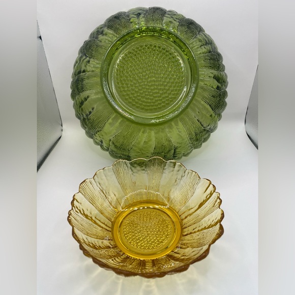 Anchor Hocking green & gold sunflower pressed glass set. Vintage 1960’s. - Picture 7 of 12
